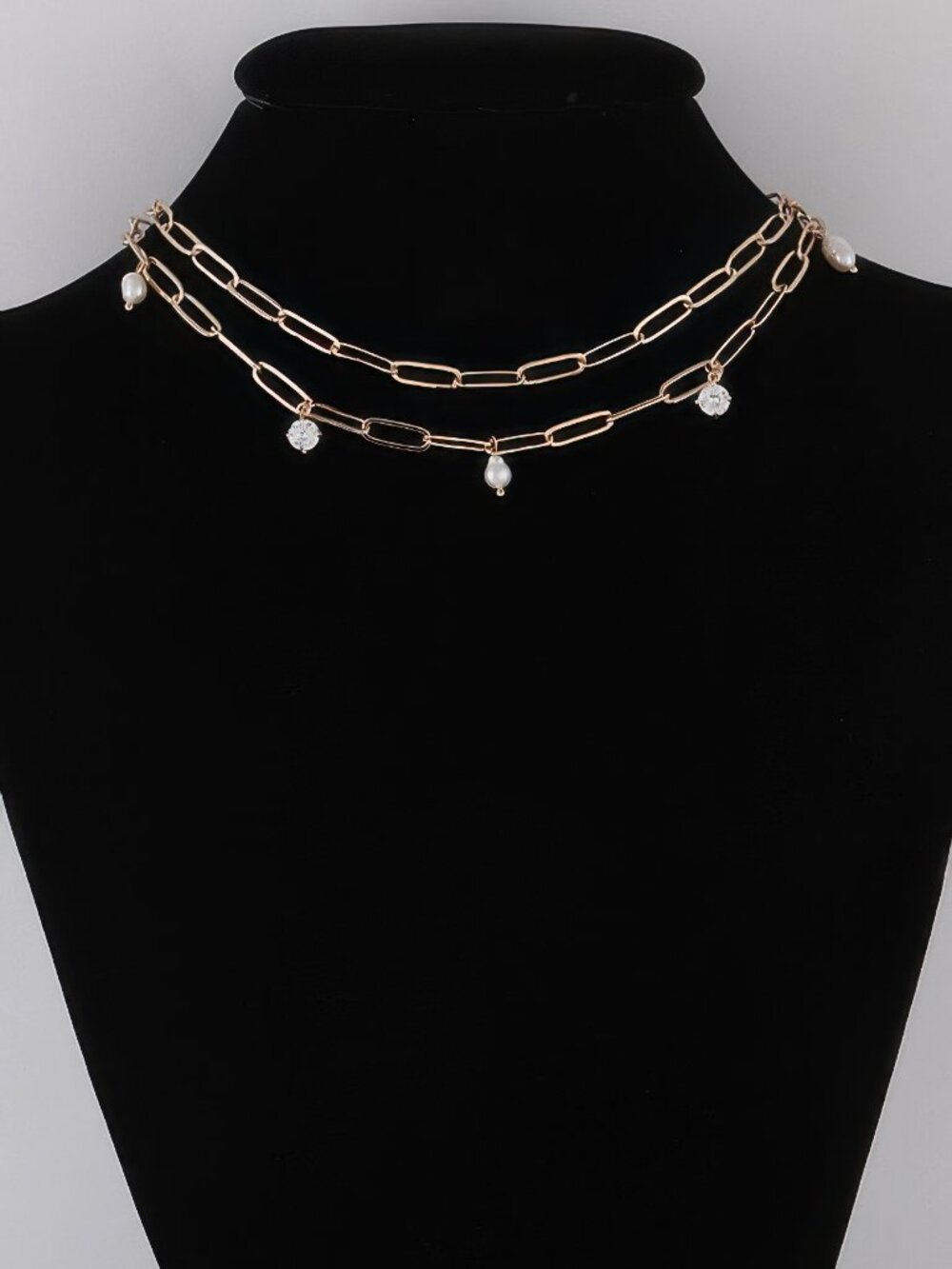 Rhinestone N Bead Chain Necklace